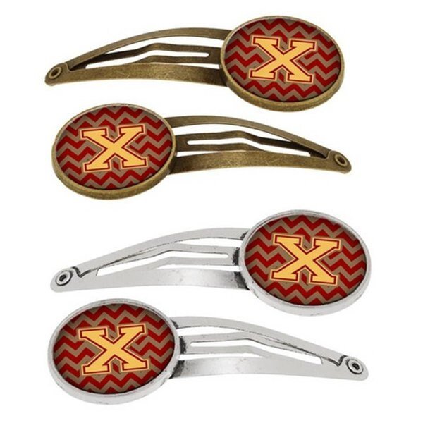 Letter x Chevron Garnet and Gold Barrettes Hair Clips, Set of 4, 4PK, Carolines Treasures, Mfr#: CJ1048-XHCS4